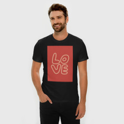 Мужская футболка хлопок Slim слово Love на красном прямоугольном фоне  - фото 2
