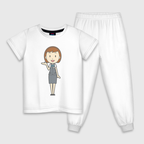 Детская пижама хлопок с принтом Офисная леди показывает, вид спереди #2