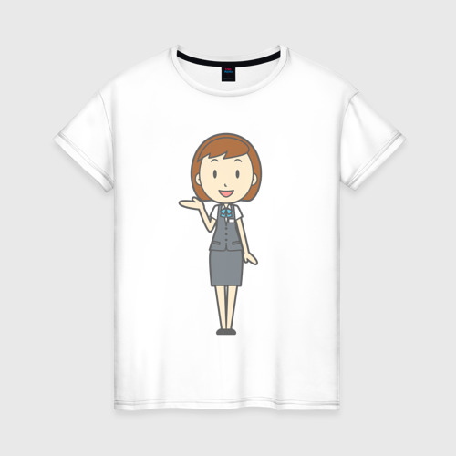 Женская футболка хлопок с принтом Офисная Леди показывает, вид спереди #2