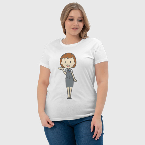 Женская футболка хлопок с принтом Офисная Леди показывает, фото #4