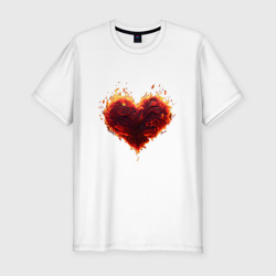 Мужская футболка хлопок Slim Горящее сердце огонь любовь день святого Валентина