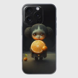 Чехол для iPhone 16 Pro силиконовый с защитой камеры Девочка с мандарином в руках