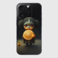 Чехол для iPhone 15 Pro силиконовый с защитой камеры Девочка с мандарином в руках