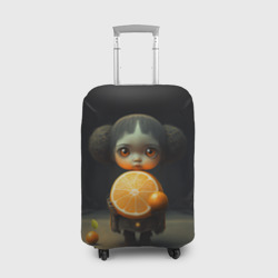 Чехол для чемодана 3D Девочка с мандарином в руках