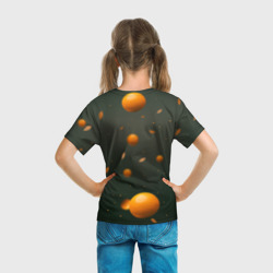Футболка с принтом Милая девушка с мандаринами для ребенка, вид на модели сзади №3. Цвет основы: белый