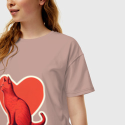 Женская футболка хлопок Oversize Кот, любовь и сердце - фото 2