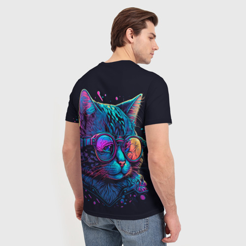 Мужская футболка 3D Кот неоновый, цвет 3D печать - фото 4