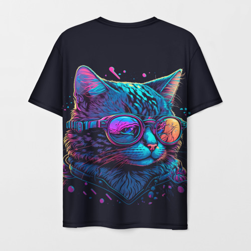 Мужская футболка 3D Кот неоновый, цвет 3D печать - фото 2