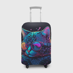 Чехол для чемодана 3D Кот неоновый