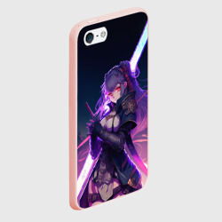 Чехол для iPhone 5/5S матовый Cyber girl in purple light - фото 2