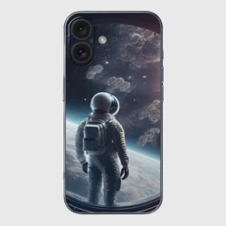 Чехол для iPhone 16 силиконовый с защитой камеры Одиночество в космосе