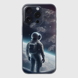 Чехол для iPhone 15 Pro силиконовый с защитой камеры Одиночество в космосе
