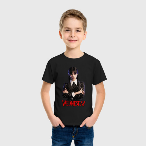 Детская футболка хлопок Уэнсдэй Аддамс, цвет черный - фото 3