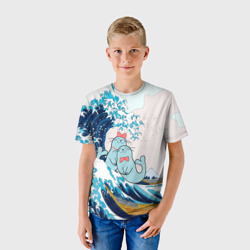 Детская футболка 3D Влюбленные тюлени у Большой волны Канагава - фото 2