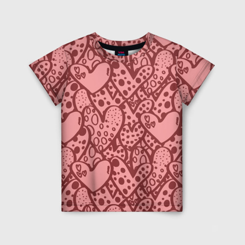 Детская футболка 3D с принтом Сердечный принт, вид спереди #2