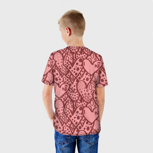 Детская футболка 3D с принтом Сердечный принт, вид сзади #2