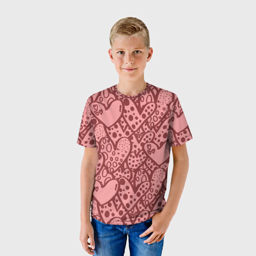 Детская футболка 3D с принтом Сердечный принт, фото на моделе #1