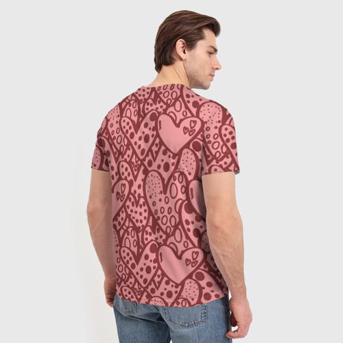 Мужская футболка 3D с принтом Сердечный принт, вид сзади #2