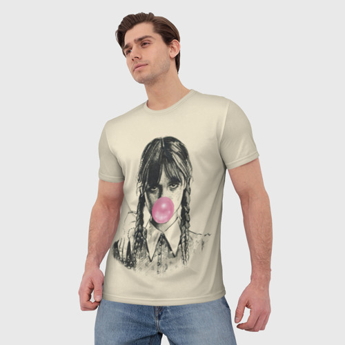 Мужская футболка 3D с принтом Wednesday Bubble gum, фото на моделе #1