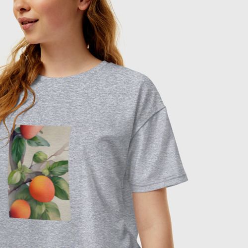 Женская футболка хлопок Oversize с принтом Абрикос арт, фото на моделе #1