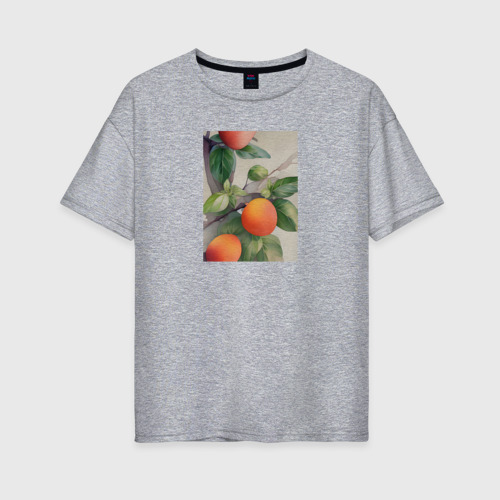 Женская футболка хлопок Oversize с принтом Абрикос арт, вид спереди #2