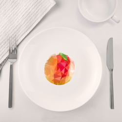 Набор: тарелка + кружка Персик с листом в стиле Low Poly - фото 2