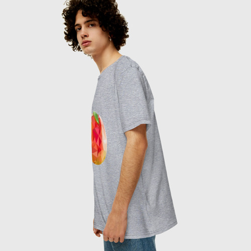 Мужская футболка хлопок Oversize с принтом Персик с листом в стиле Low Poly, вид сбоку #3
