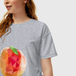 Женская футболка хлопок Oversize Персик с листом в стиле Low Poly - фото 2