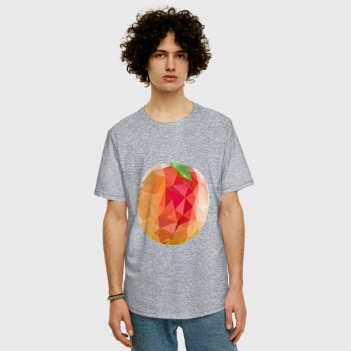 Мужская футболка хлопок Oversize с принтом Персик с листом в стиле Low Poly, фото на моделе #1