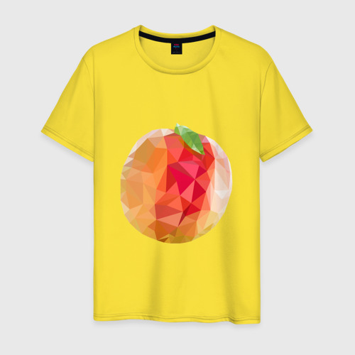 Мужская футболка хлопок Персик с листом в стиле Low Poly, цвет желтый