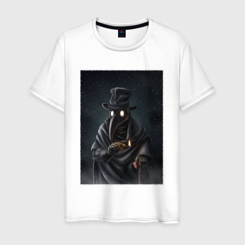 Мужская футболка из хлопка с принтом Чумной доктор в Средневековье, вид спереди №1