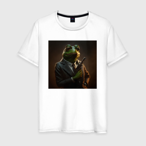 Мужская футболка из хлопка с принтом Лягушонок Пепе гангстер, вид спереди №1