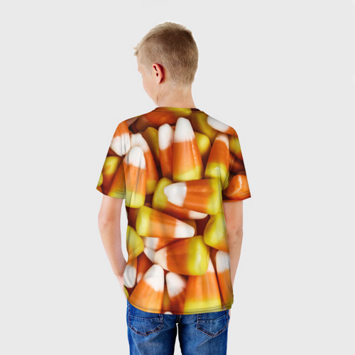 Детская футболка 3D с принтом Россыпь candy corn, вид сзади #2