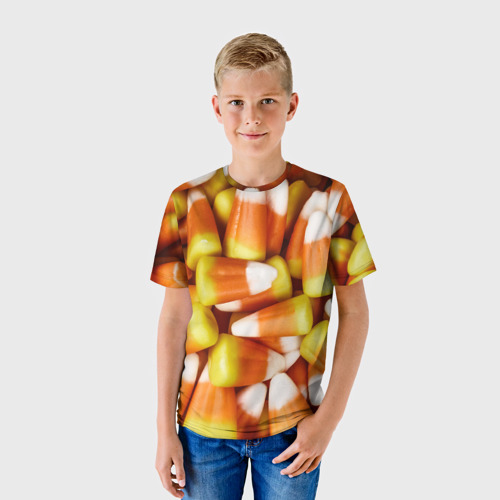 Детская футболка 3D с принтом Россыпь candy corn, фото на моделе #1