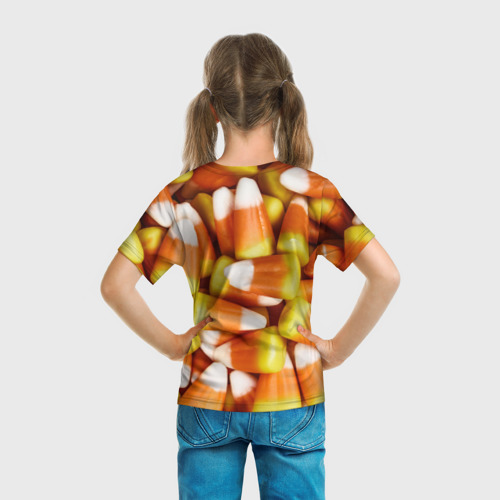 Детская футболка 3D с принтом Россыпь candy corn, вид сзади #2