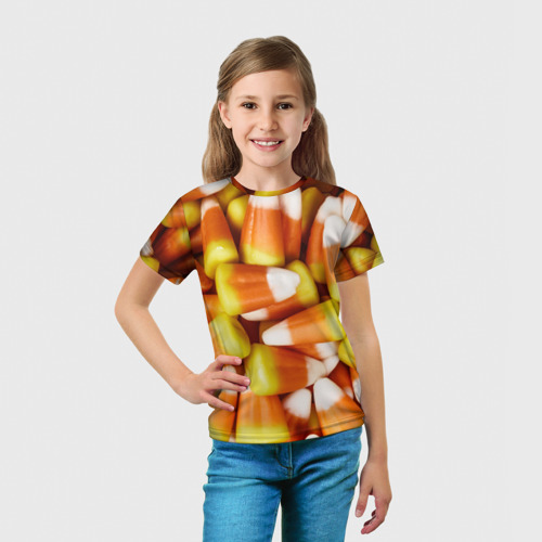 Детская футболка 3D с принтом Россыпь candy corn, вид сбоку #3