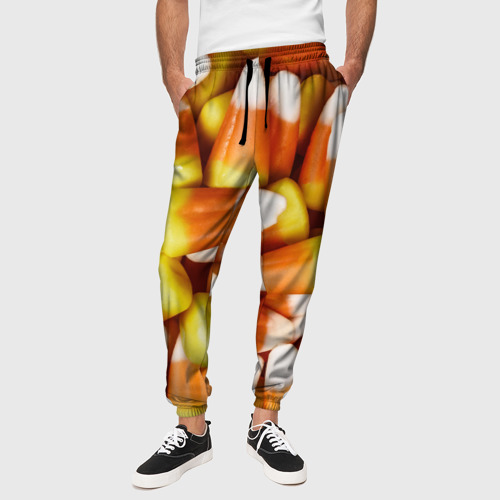 Мужские брюки 3D с принтом Россыпь candy corn, вид сбоку #3