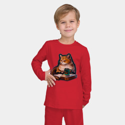 Детская пижама с лонгсливом хлопок Кот с книгой и чаем - фото 2