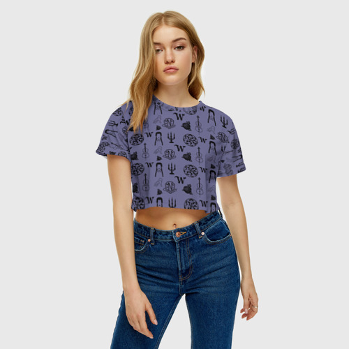 Женская футболка Crop-top 3D Паттерн Уэнсдей, цвет 3D печать - фото 3