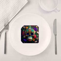 Набор: тарелка + кружка Разноцветные черепа - фото 2