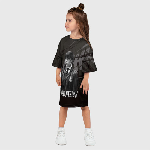 Детское платье 3D с принтом Wednesday black   and white, фото на моделе #1