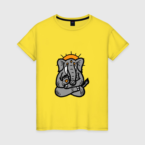 Женская футболка хлопок с принтом Elephant relax, вид спереди #2
