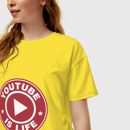 Женская футболка хлопок Oversize с принтом Ютюб это жизнь, фото на моделе #1