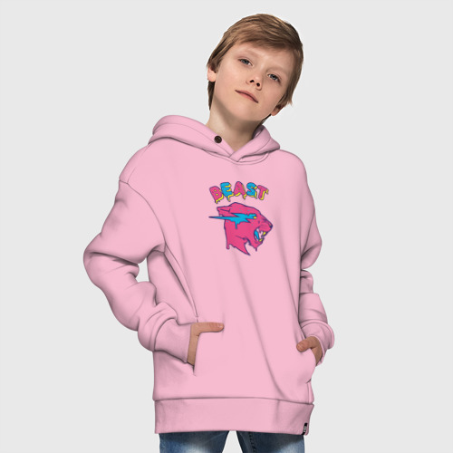 Детское худи Oversize хлопок Mr Beast logo art, цвет светло-розовый - фото 9