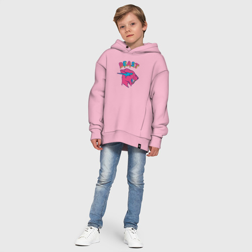 Детское худи Oversize хлопок Mr Beast logo art, цвет светло-розовый - фото 11