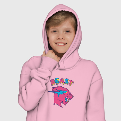 Детское худи Oversize хлопок Mr Beast logo art, цвет светло-розовый - фото 12