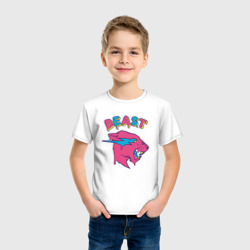 Футболка с принтом Mr Beast logo art для ребенка, вид на модели спереди №2. Цвет основы: белый