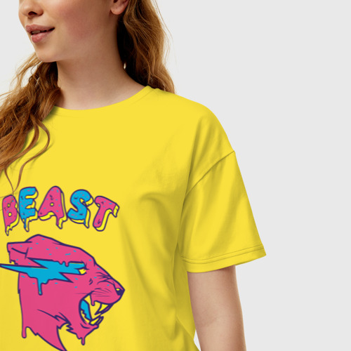 Женская футболка хлопок Oversize Mr Beast logo art, цвет желтый - фото 3