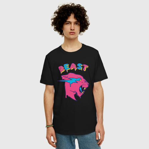Мужская футболка хлопок Oversize с принтом Mr Beast logo art, фото на моделе #1