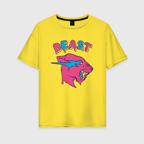 Женская футболка хлопок Oversize Mr Beast logo art, цвет желтый